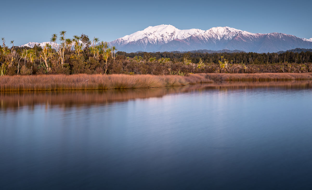 Okarito Lagoon with Mount Adams