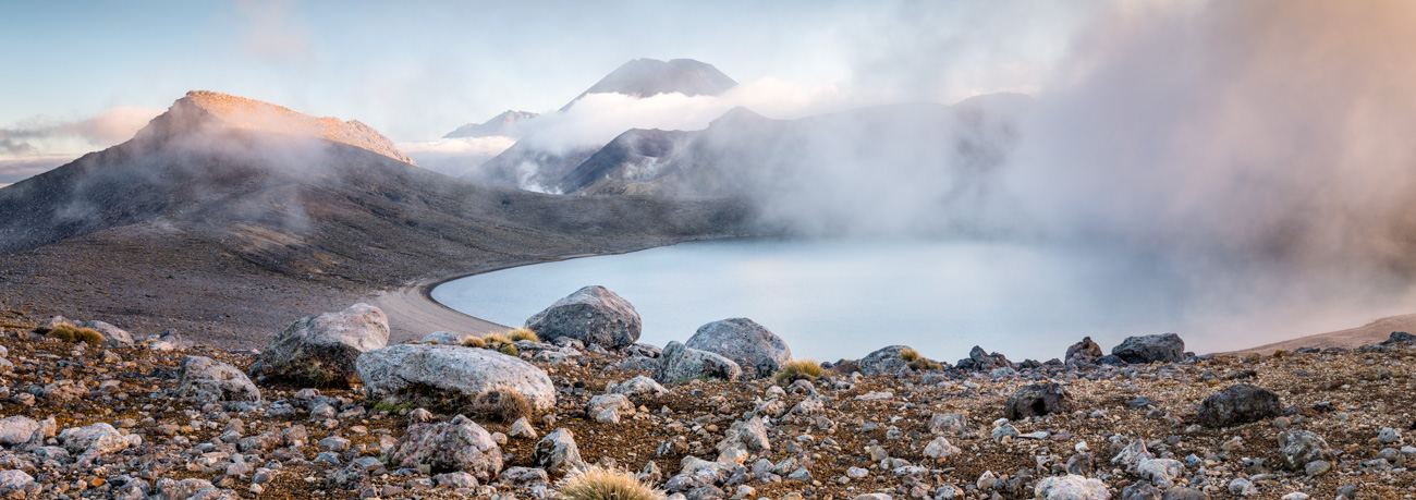 Dusk over Blue Lakes and Mount Ngaruhoe
