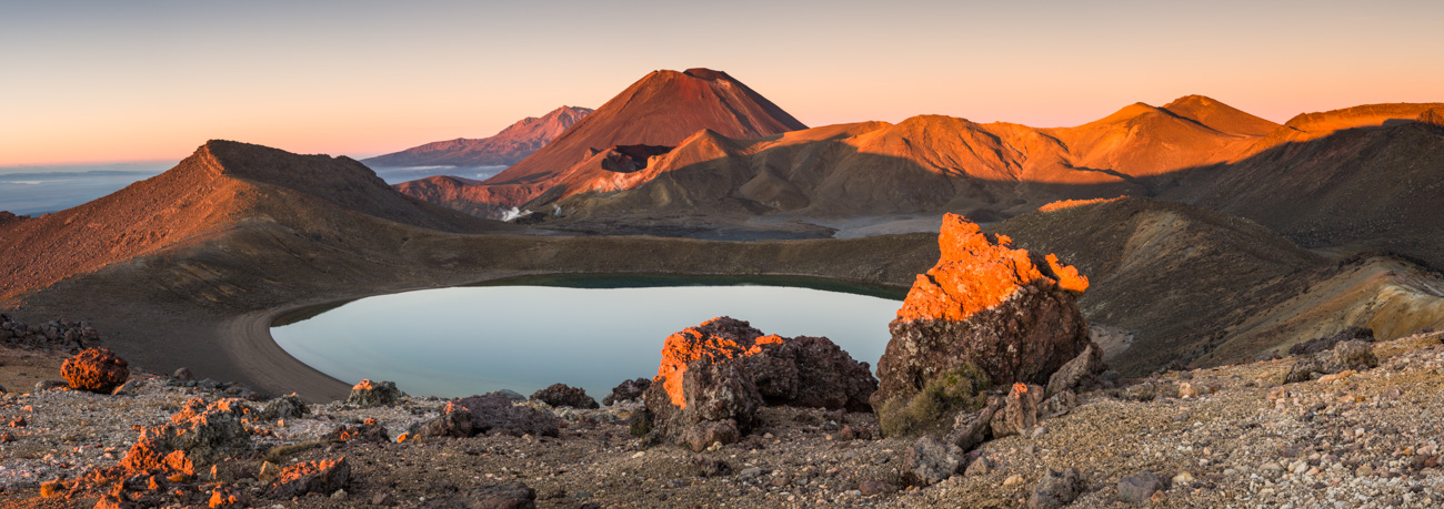 Dawn over Blue Lake and Mount Ngaruhoe