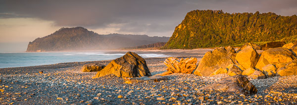 South Westland beach at sunset
