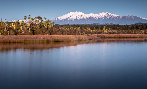Okarito Lagoon with Mount Adams
